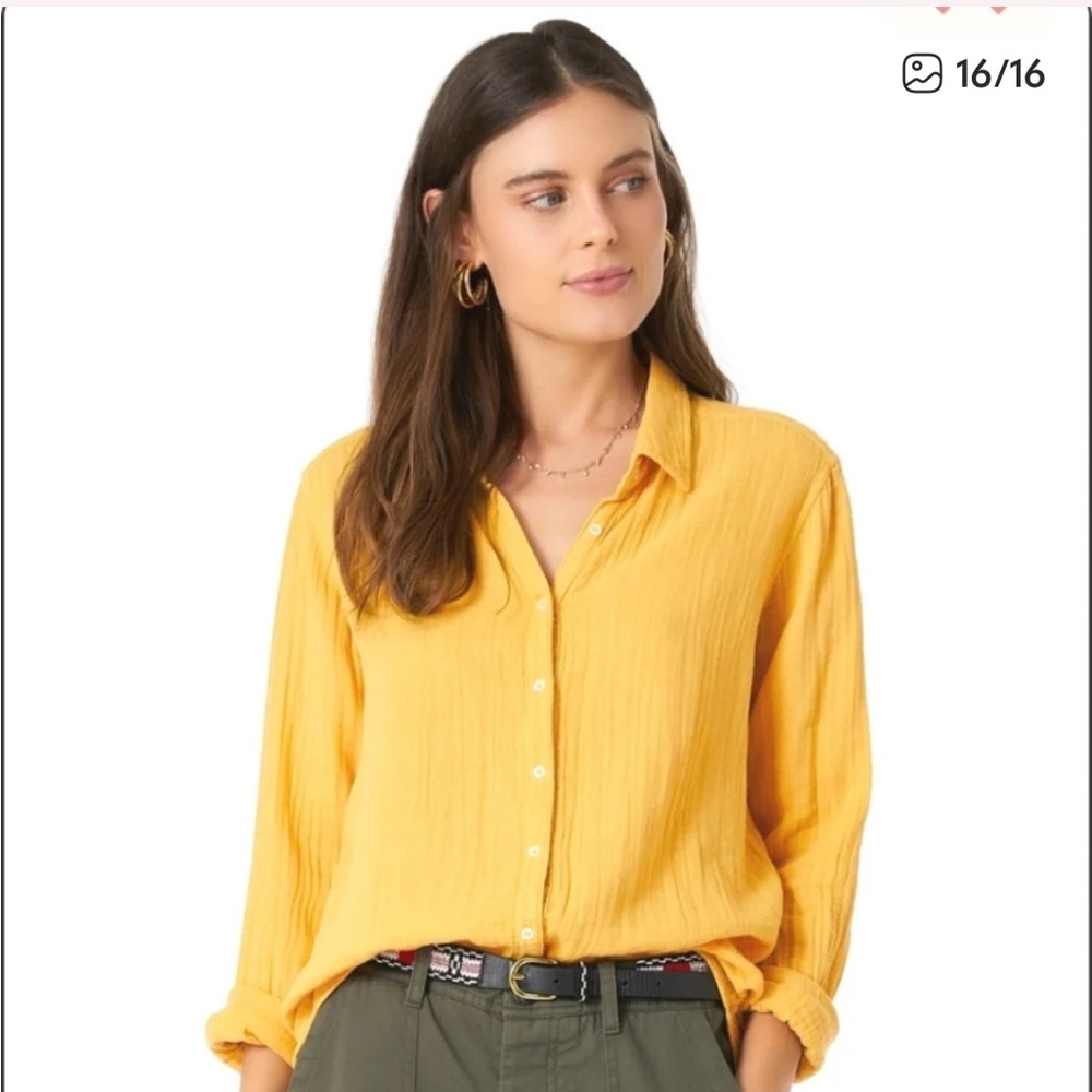 Xirena Scout Slub Gauze-y Cotton Button Down Blouse in Gold Finch Small